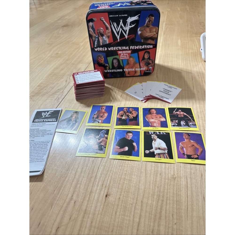 WWF Wrestling Trivia Express Game 1999 2nd Edition Tin Case Complete VTG Cards